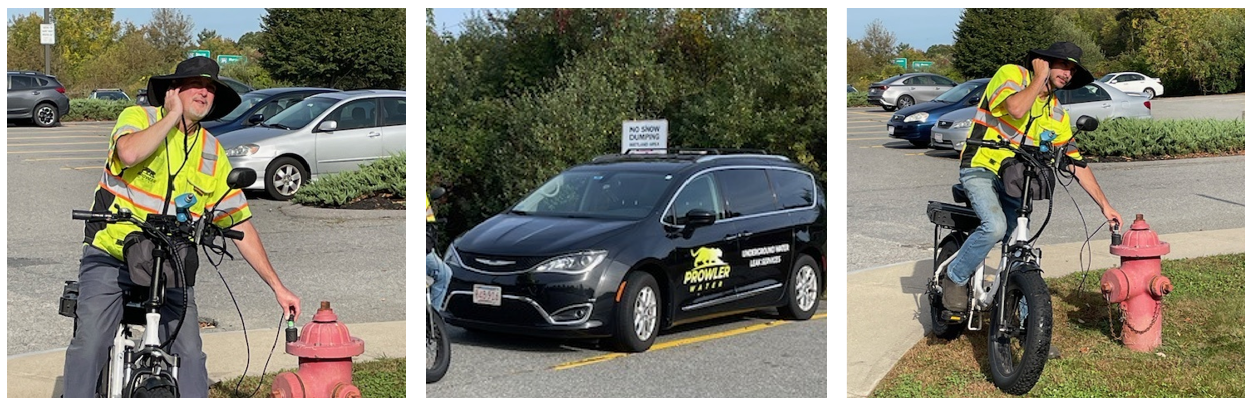 Pictures of electric bikes and vehicle used by Prowler Water Conservation for leak detection surveys