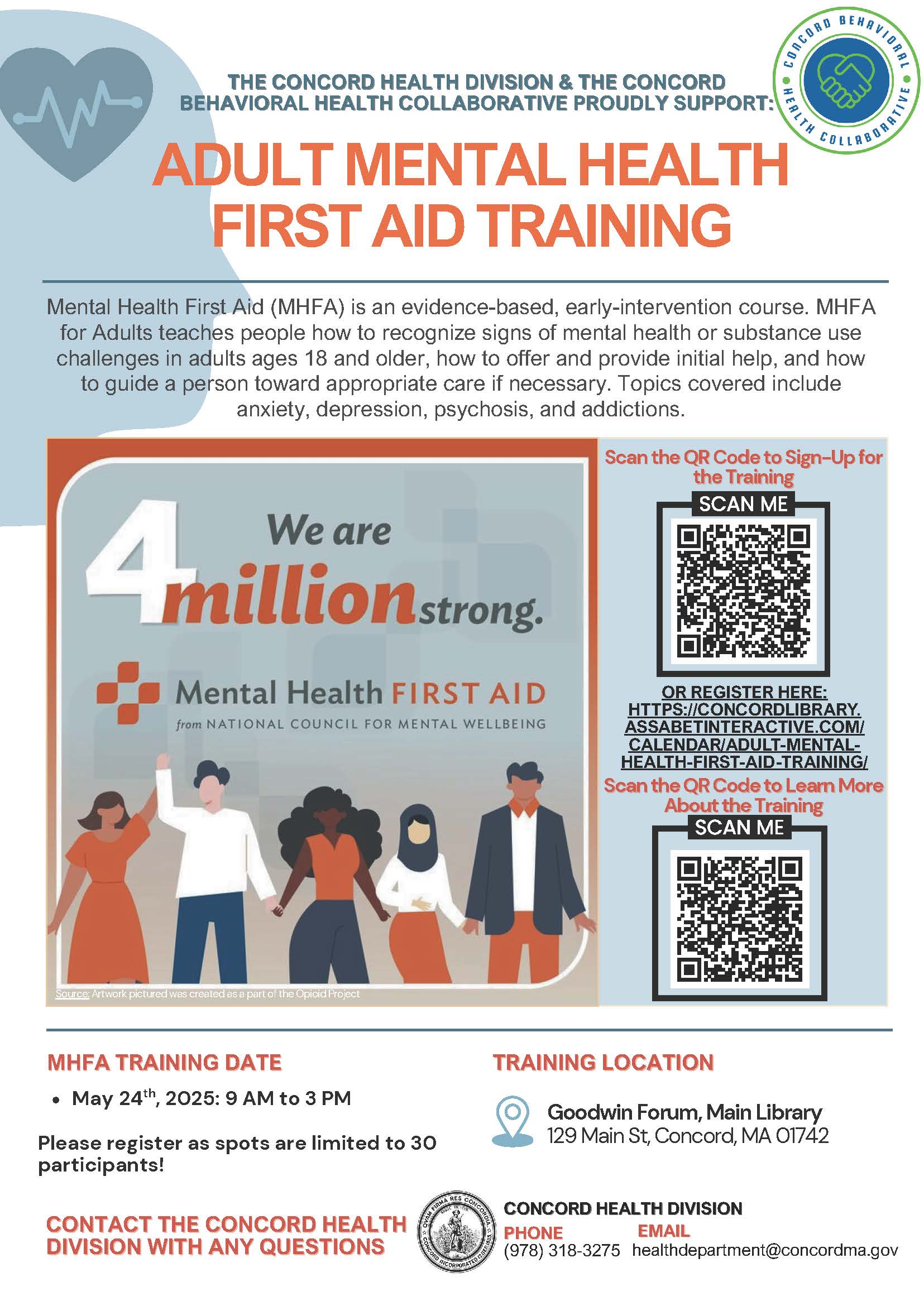 Concord Adult Mental Health First Aid May 24, 2025 9 AM - 3 PM