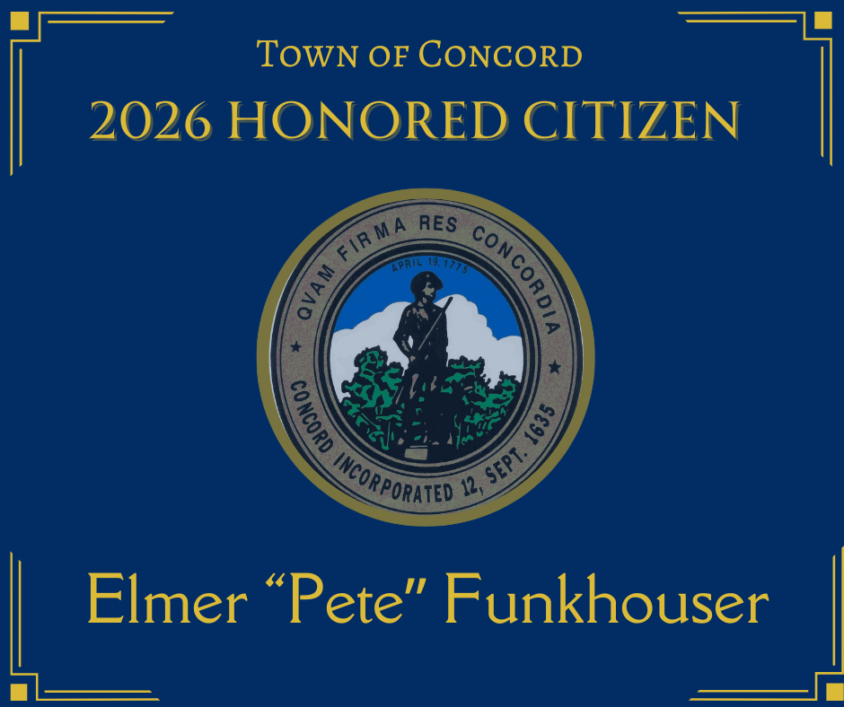 Blue background with seal with minuteman - Honored Citizen 2026, Pete Funkhouser