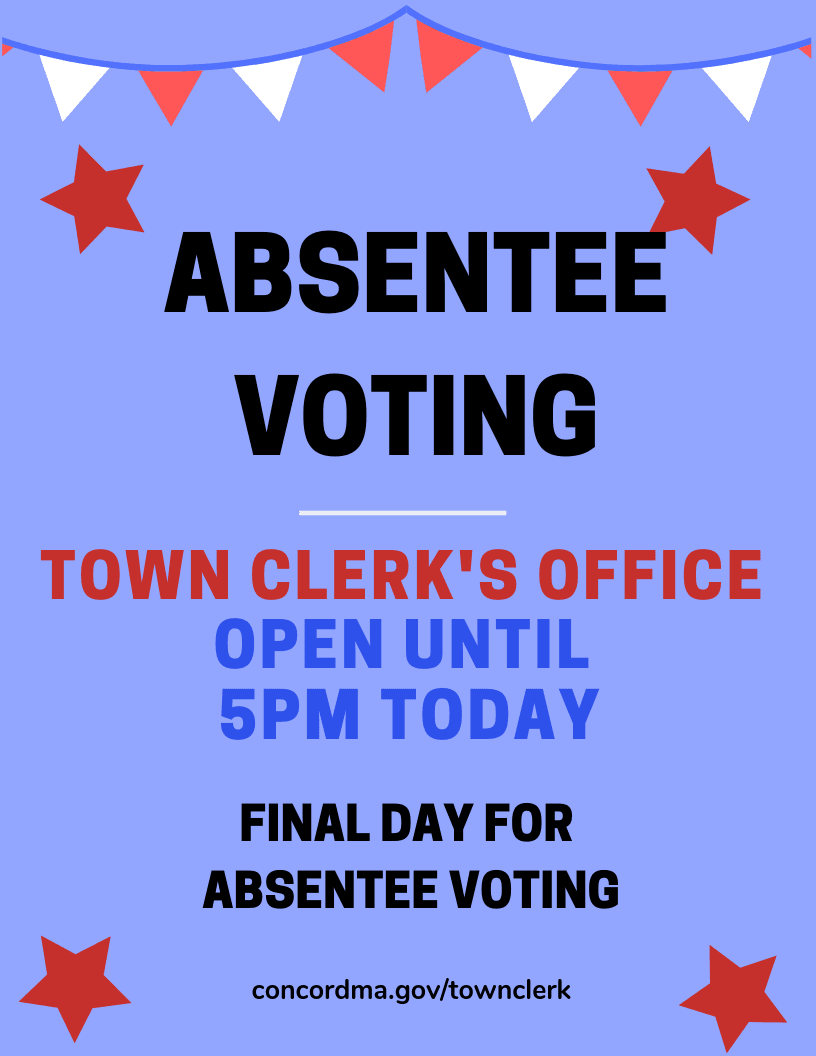 August 31 is last day for absentee voting before September 4th primary, Town Clerk open until 5pm