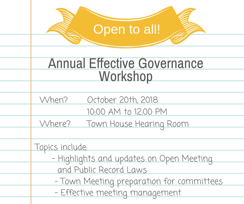 Annual Effective Governance Workshop is October 20th 2018 from 10am-12pm