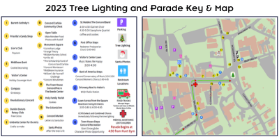 2023 Tree Lighting and Parade Combined Key and Map